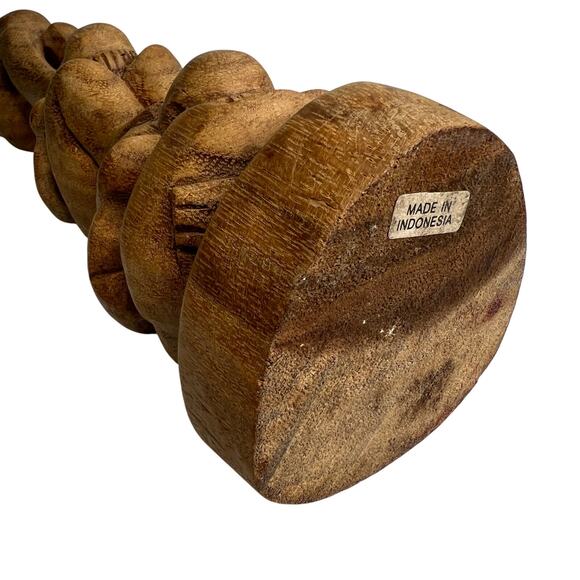 Vintage Hand Carved Wooden Weeping Buddha Totem Sculpture Triple Yogi 12 Inches - Picture 10 of 10